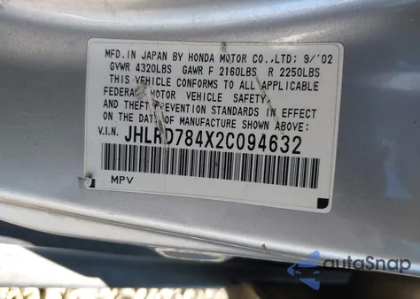 2002 Honda Cr-V Lx from USA, damaged, VIN JHLRD784X2C094632